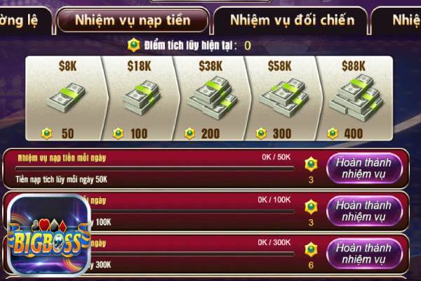 Nhiệm Vụ Nạp Tiền Bigboss Casino